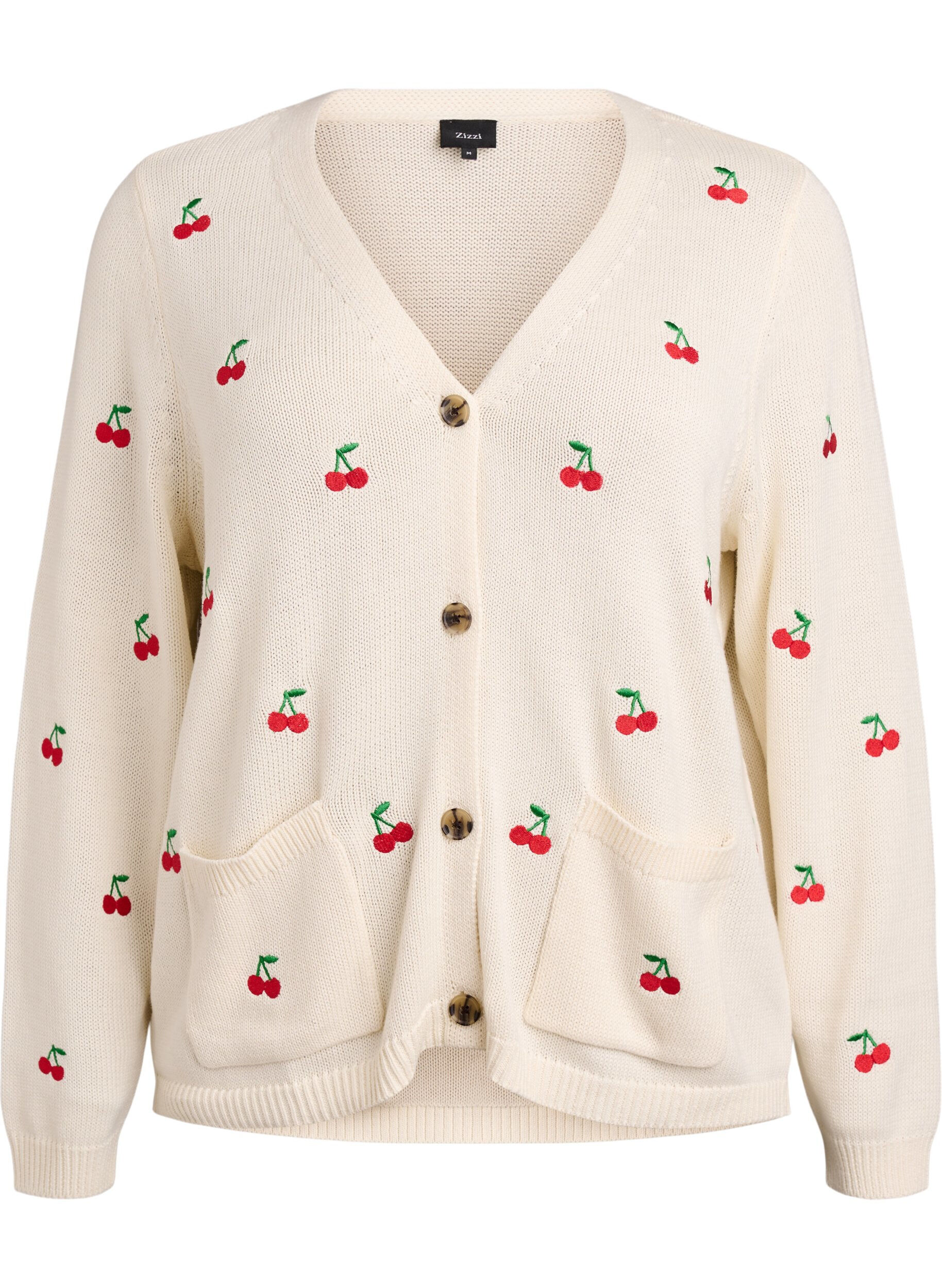 Cardigan en maille avec broderies de cerises
