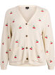Cardigan en maille avec broderies de cerises, Vanille, Packshot image number 0
