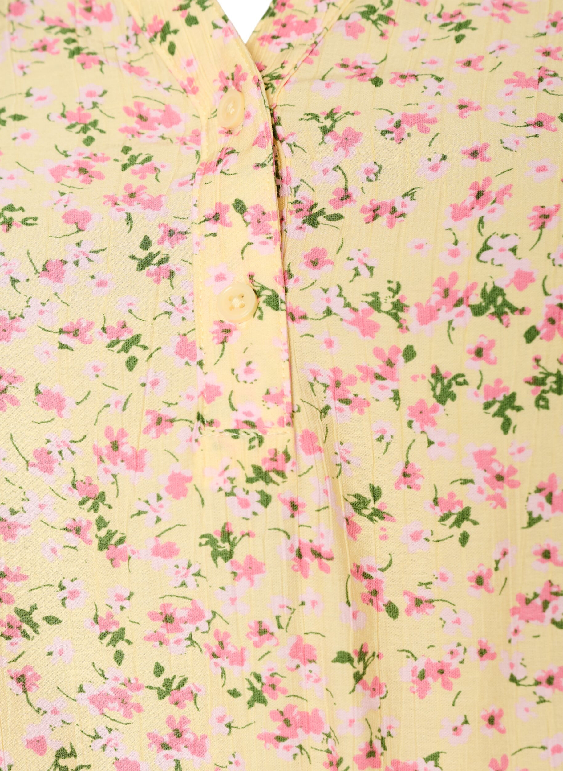 ZizziViscose bloemenblouse met korte mouwen en een rucheskraag, Geel, Packshot image number 2