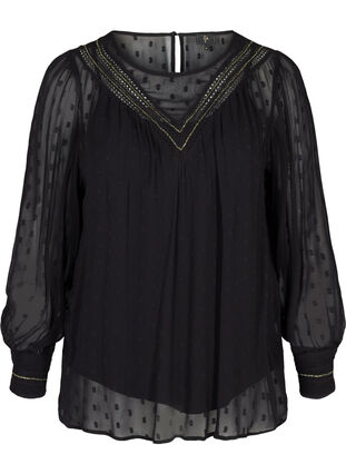 Long-sleeved blouse with decorative details, Black, Packshot image number 0