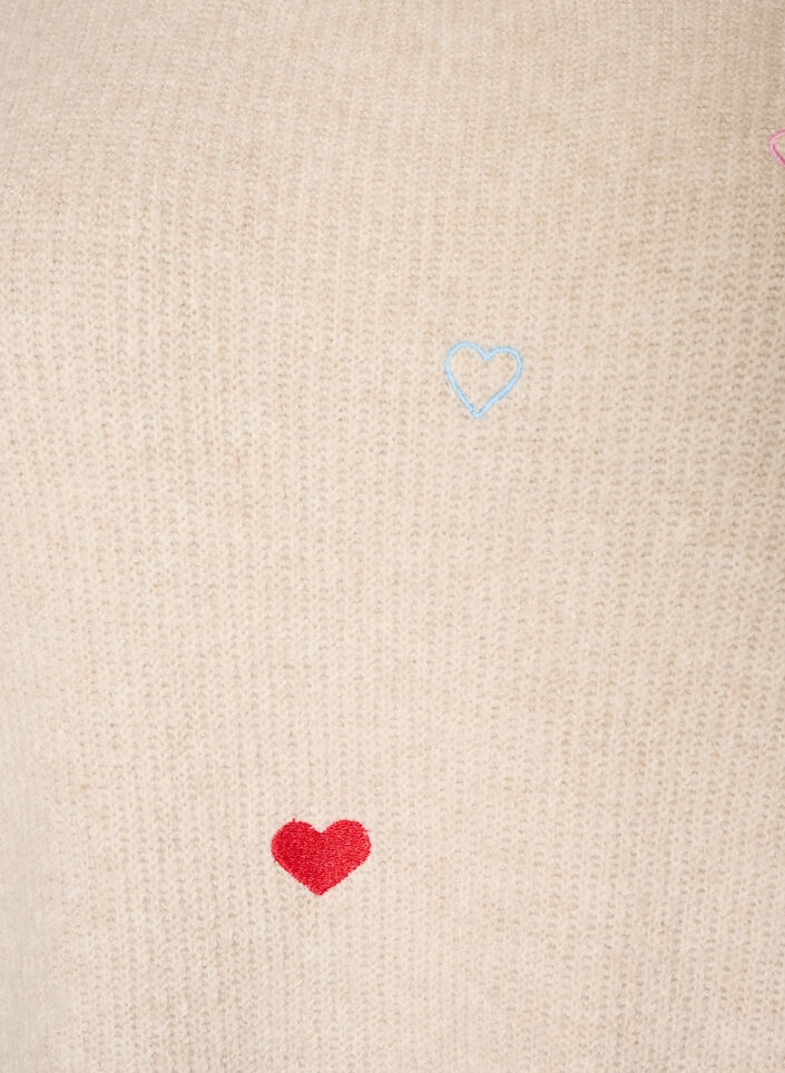 Gebreide blouse met hartjes en 3/4 mouwen, Beige, Packshot image number 2