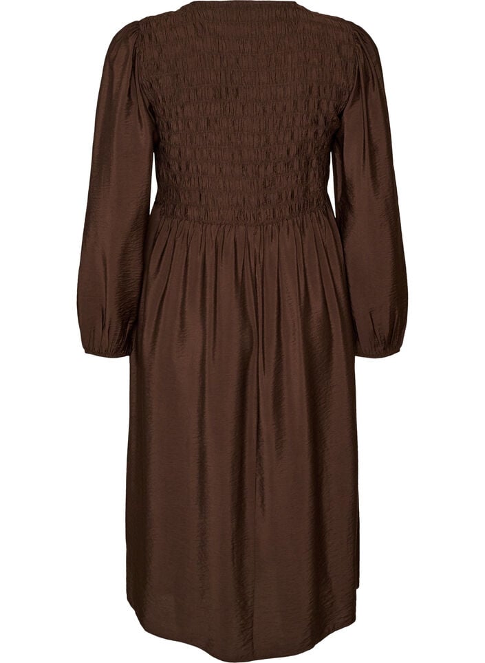 Robe midi en viscose avec smocks, Marron, Packshot image number 1