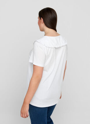 T-shirt en coton à manches courtes avec col, Bright White, Model image number 1