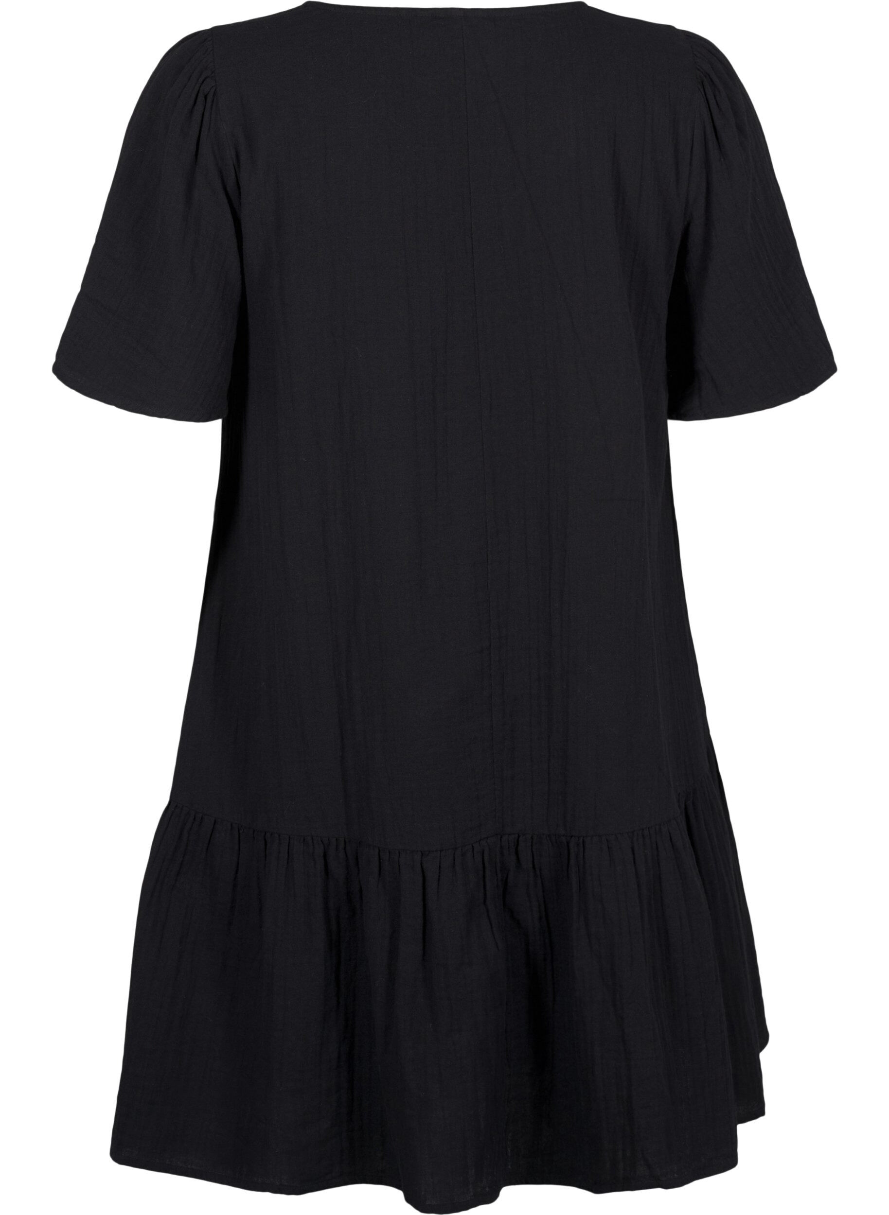 Zizzi Robe &agrave; manches courtes en coton &agrave; une coupe &eacute;vas&eacute;e, Black, Packshot image number 1