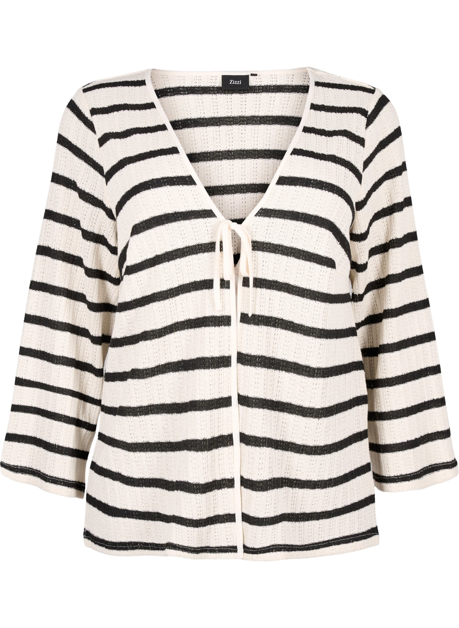 Zizzi Cardigan ray&eacute; avec cordon de serrage, Sand Black Stripe, Packshot image number 0