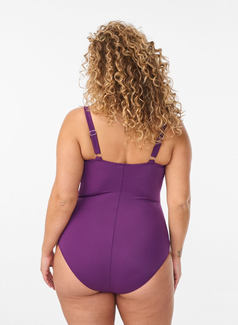 Maillot de bain drap&eacute; avec bonnets rembourr&eacute;s, Violet, Model image number 1