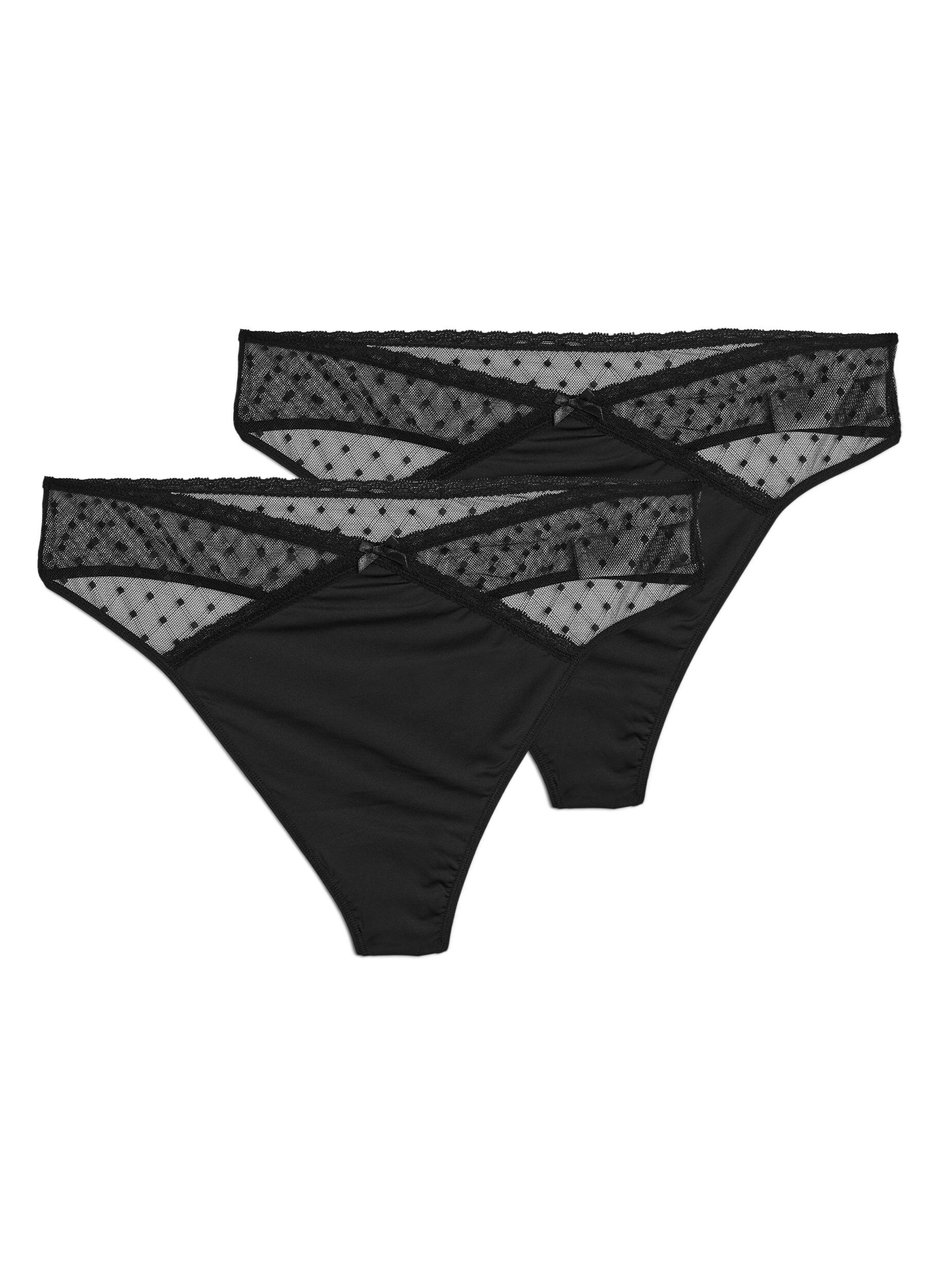 Zizzi2-pack string met mesh, Zwart, Packshot image number 0
