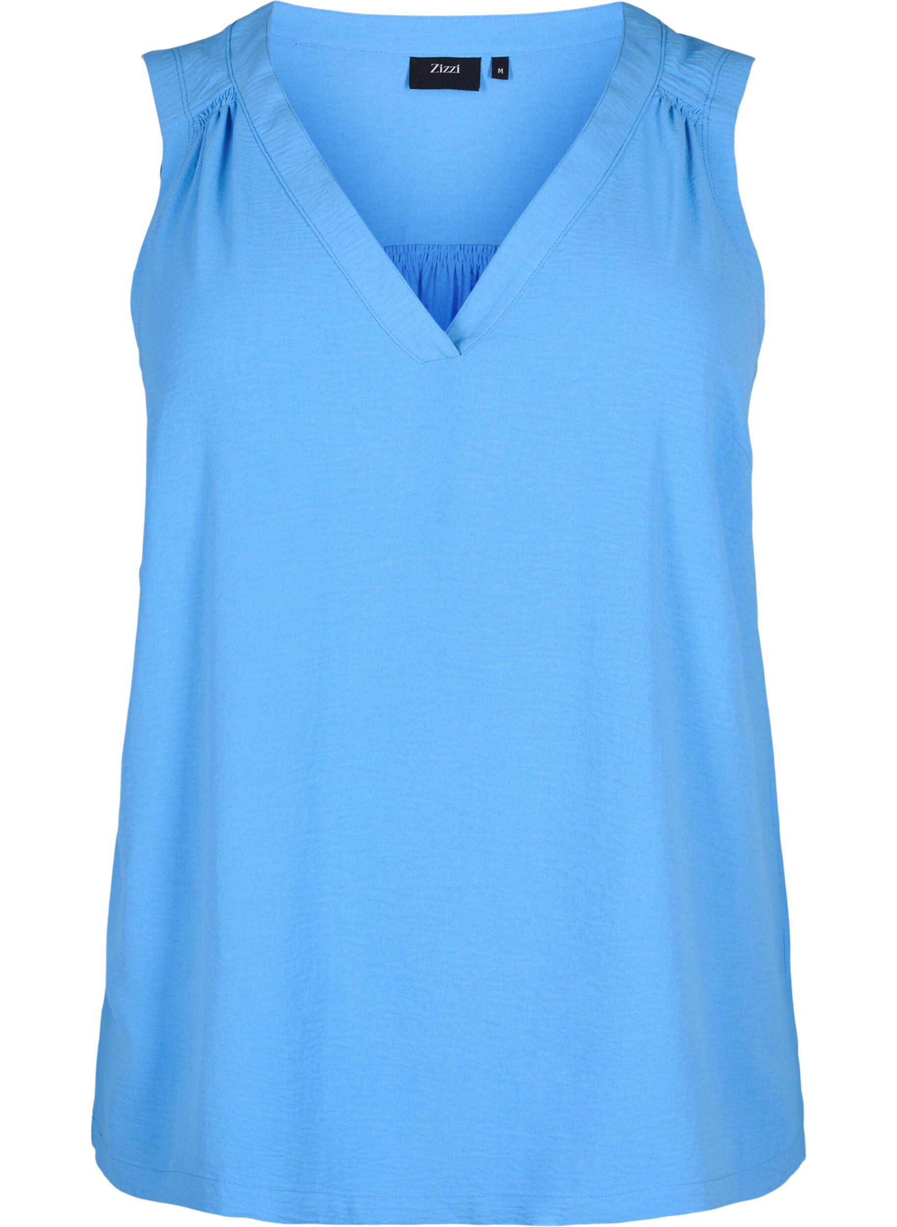 ZizziMouwloze top met kreukeffecten, Blauw, Packshot image number 0