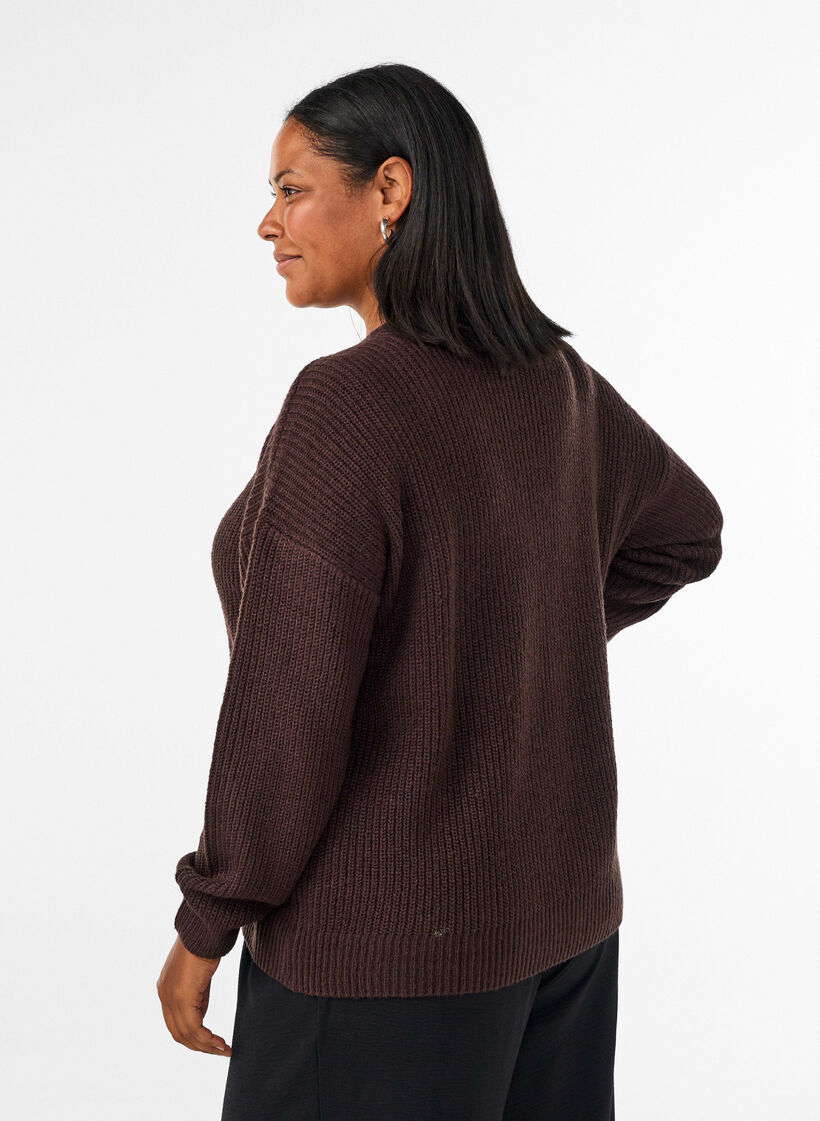 Gebreid vest met rits, Bruin, Model image number 2