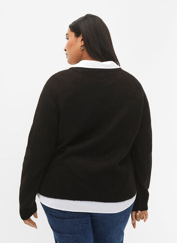 Chemisier en tricot avec texte brodé., Black/Black, Model image number 1