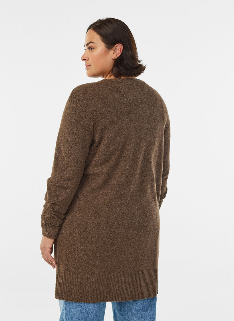 Cardigan en tricot c&ocirc;tel&eacute; avec poches, Marron, Model image number 2