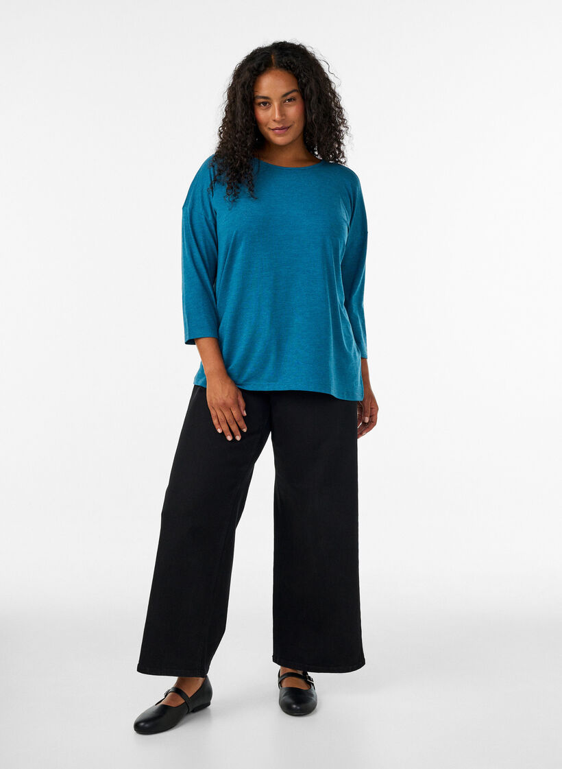 Blouse en jersey avec manches 3/4, Bleu, Model image number 1