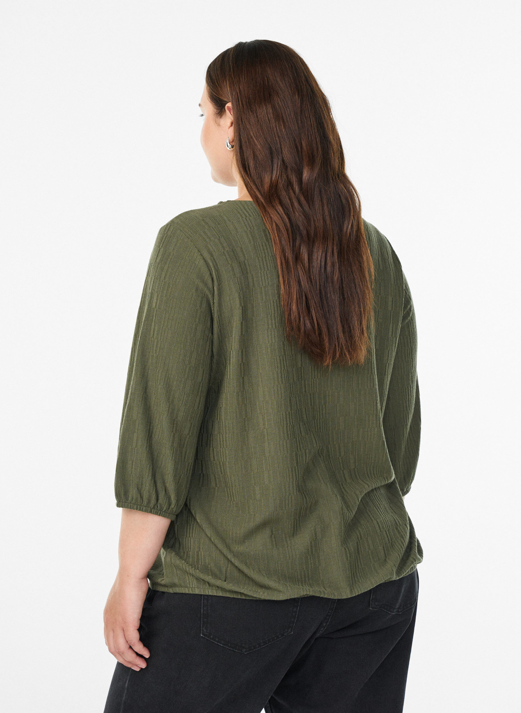 ZizziBlouse met textuur en 3/4 mouwen, Groen, Model image number 2