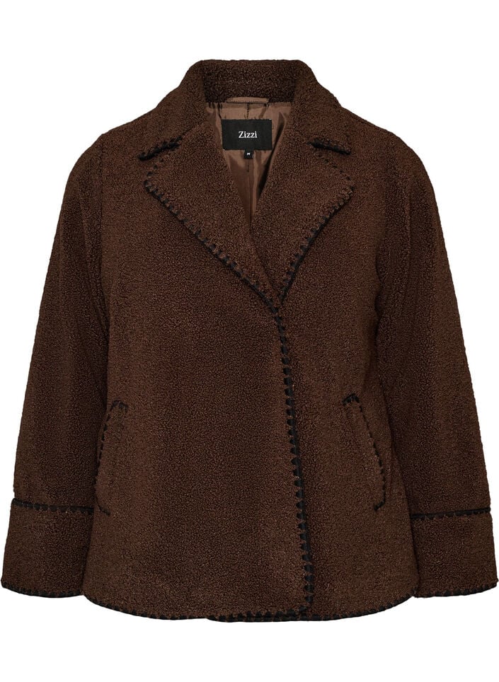 Veste teddy avec d&eacute;tails contrastants, Marron, Packshot image number 0
