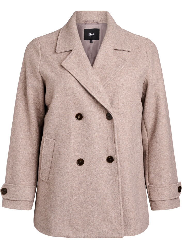 Manteau court &agrave; boutonnage crois&eacute;, Beige, Packshot image number 0