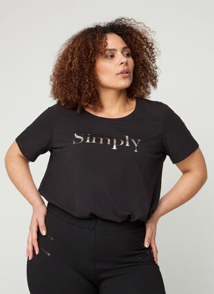 T-shirt à manches courtes avec imprimé, Black SIMPLY, Model image number 0