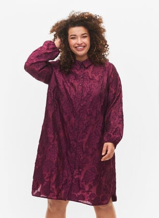 Lange jacquard shirt, Dark Purple, Model image number 2