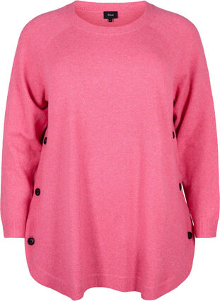 Pull en tricot avec des boutons, Hot Pink White Mel., Packshot image number 0