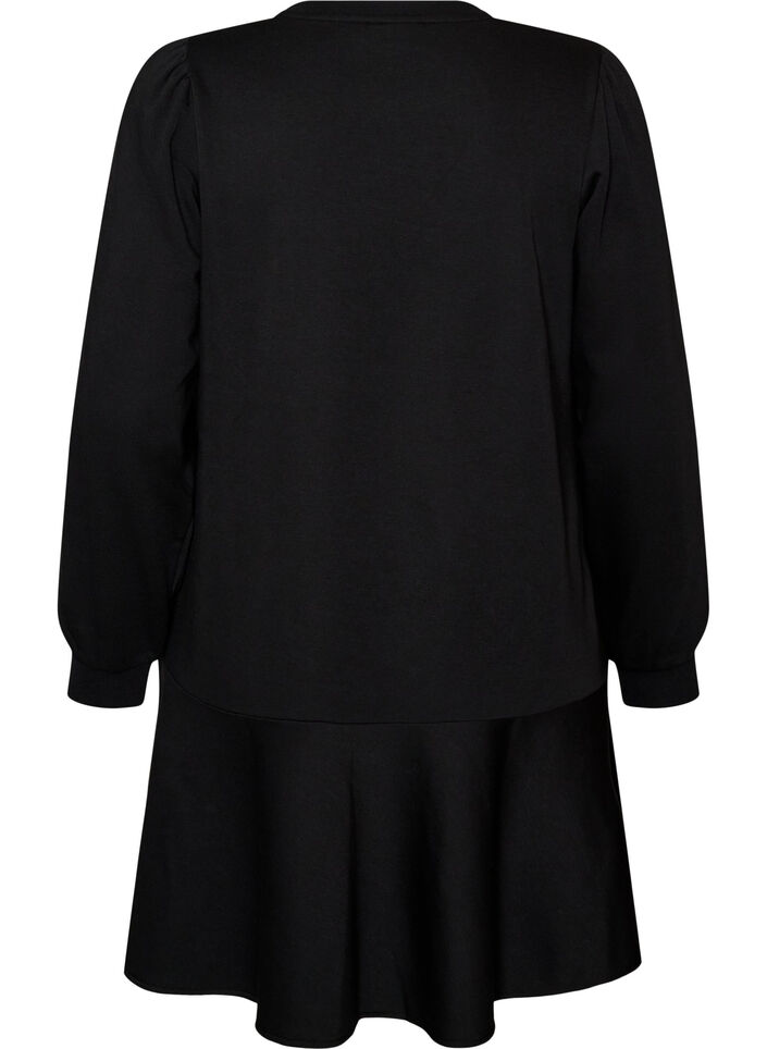 Robe-sweat coupe &eacute;vas&eacute;e avec volants superpos&eacute;s, Noir, Packshot image number 1