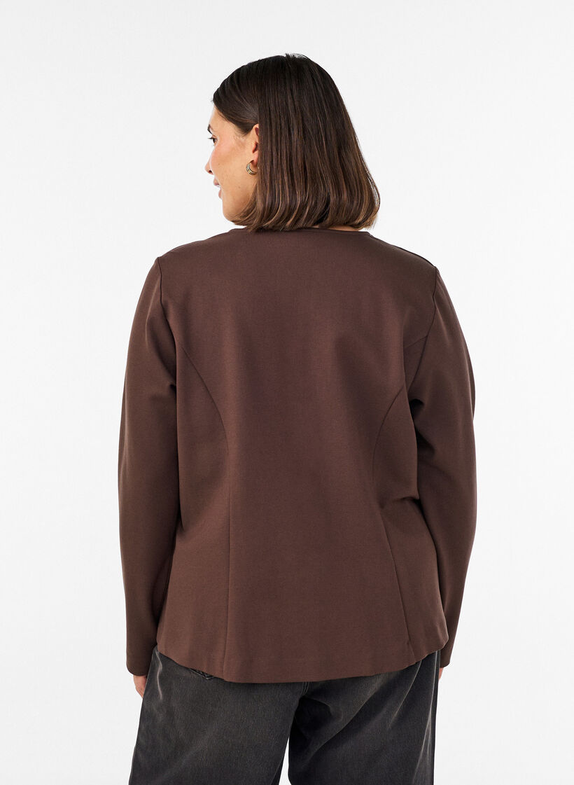 Cardigan ajust&eacute; en jersey avec boutons d&eacute;coratifs, Marron, Model image number 2