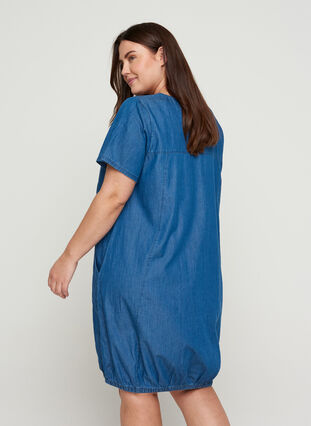 Denim jurk met zakken en korte mouwen, Blue denim, Model image number 1