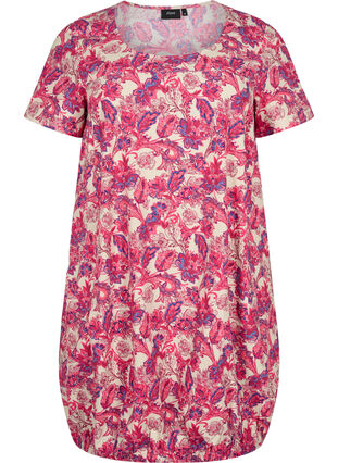 Bedrukte katoenen jurk met korte mouw, Raspberry S. Paisley, Packshot image number 0
