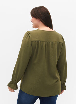 V-hals blouse met lange mouwen, Kalamata, Model image number 1