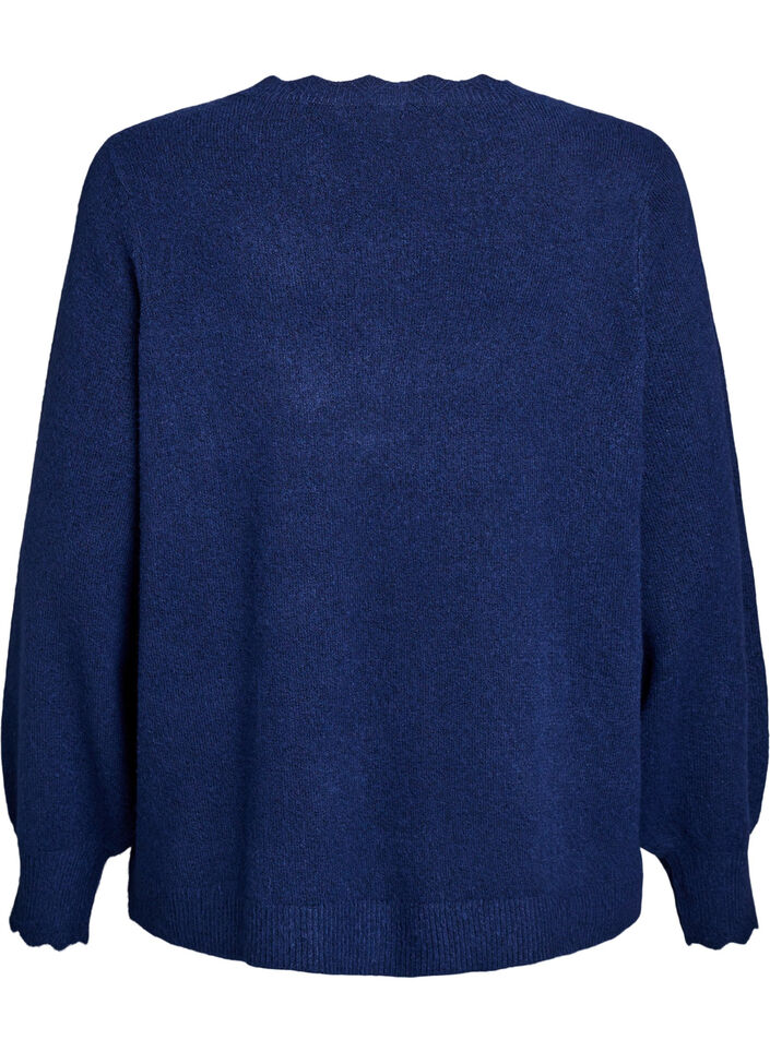 Blouse en maille &agrave; bords ondul&eacute;s, Bleu, Packshot image number 1