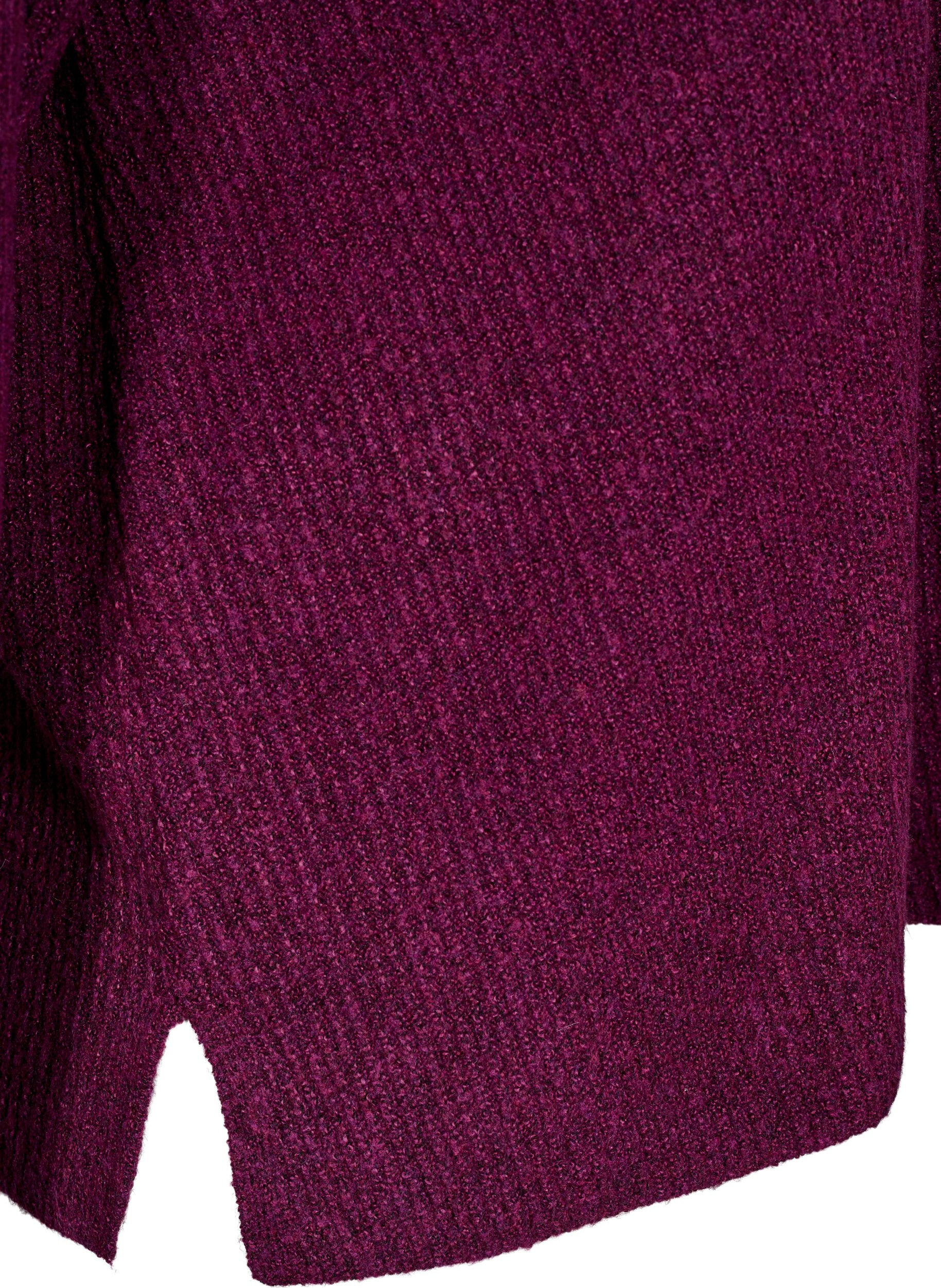 ZizziGebreide blouse met V-hals en lange mouwen, Potent P. Black Mel., Packshot image number 3