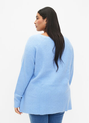 Gemêleerde pullover met zijsplit, Blue Bell/White Mel., Model image number 1