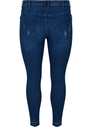 Super slim fit Amy jeans met slijtage, Dark blue denim, Packshot image number 1