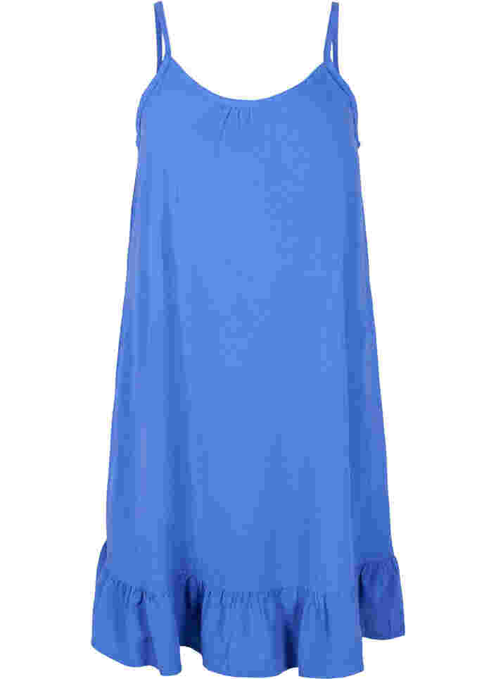 Robe en coton à fines bretelles et forme trapèze , Dazzling Blue, Packshot image number 0