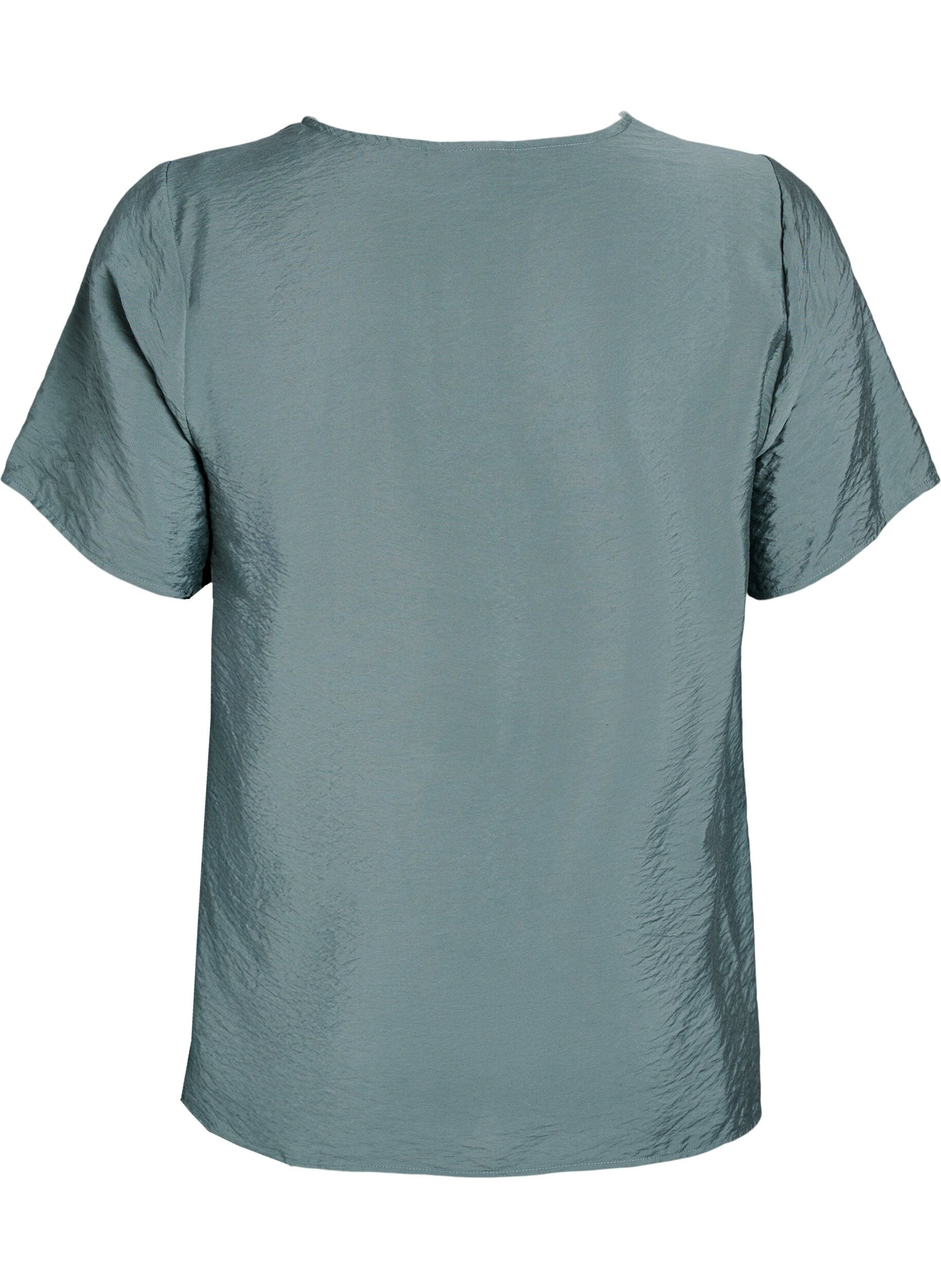 ZizziViscose blouse met korte mouwen en kanten rand, Groen, Packshot image number 1