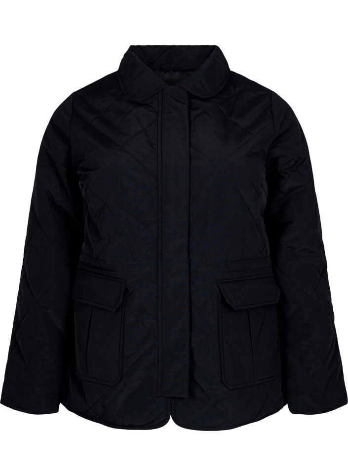 Veste matelassée avec col et poches, Noir, Packshot image number 0