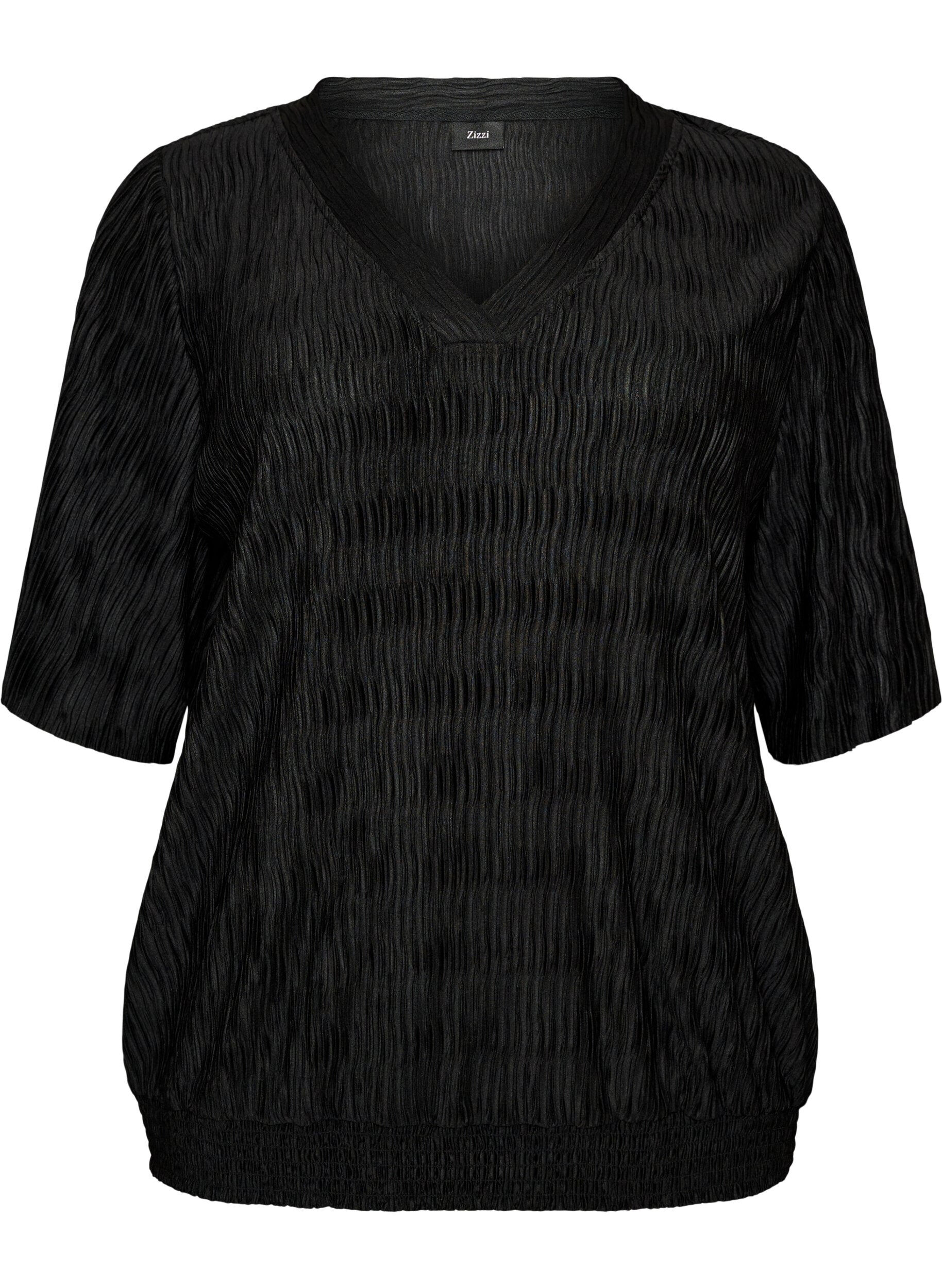 ZizziBlouse met golvende structuur en ballonvorm, Zwart, Packshot image number 0