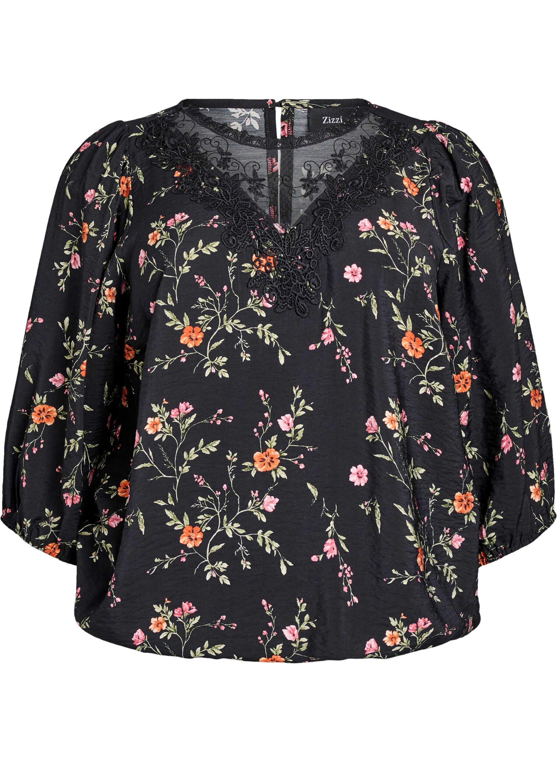 Blouse met 3/4 mouwen en kantdetails