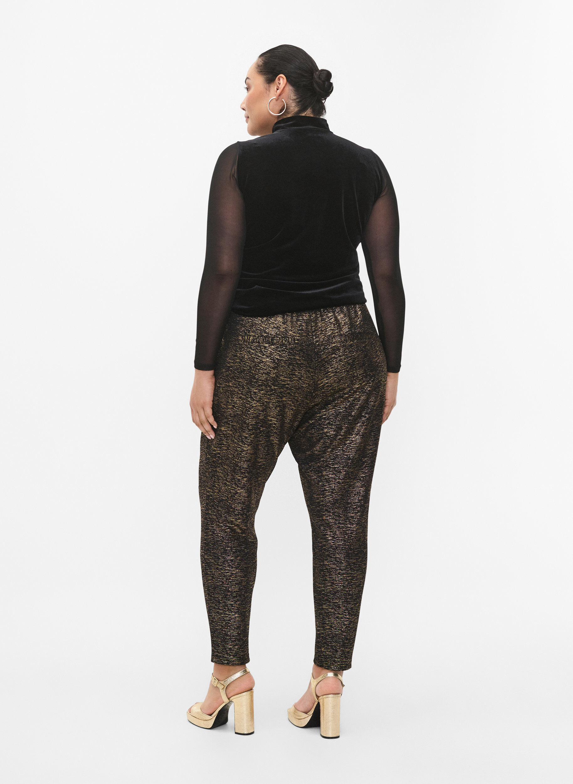 ZizziMaddison broek met goudkleur en zakken, Black w. Gold, Model image number 1