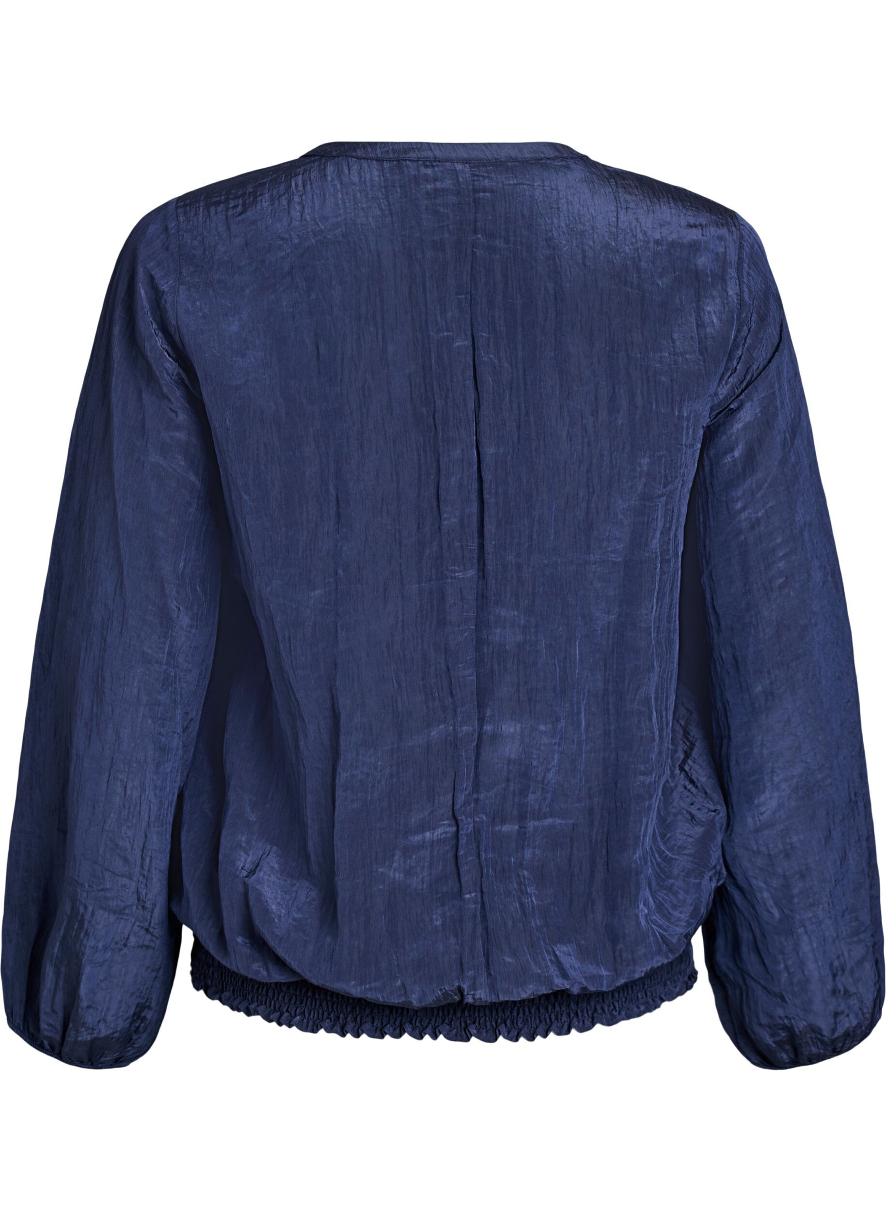 ZizziBlouse met V-hals en gekreukte textuur, Blauw, Packshot image number 1