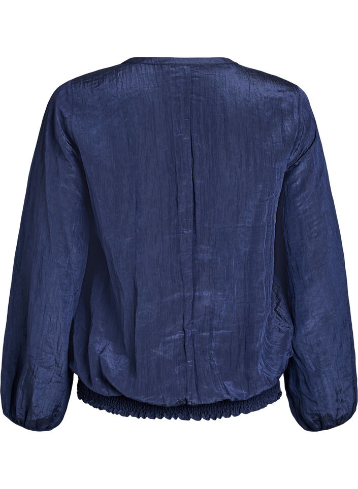 Blouse met V-hals en gekreukte textuur, Blauw, Packshot image number 1