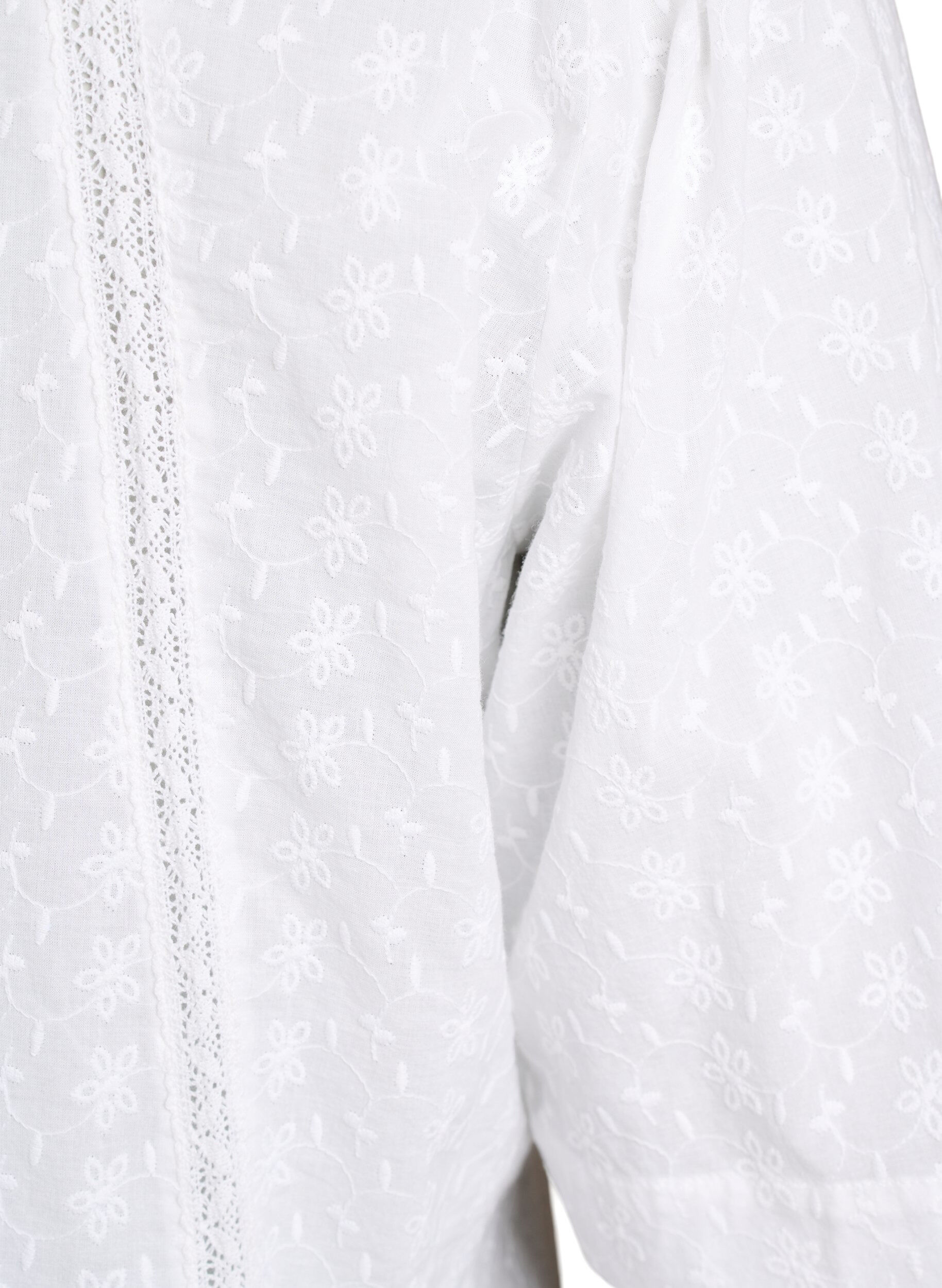 Zizzi Robe mi-longue en coton avec broderie et col en V, Blanc, Packshot image number 3