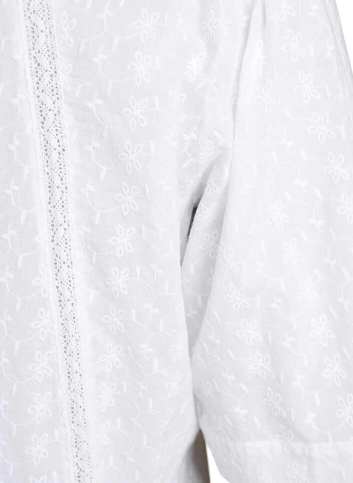 Robe mi-longue en coton avec broderie et col en V, Blanc, Packshot image number 3