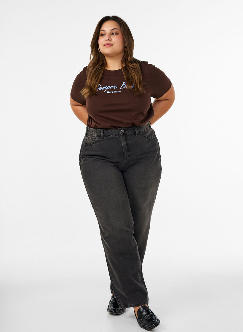 T-shirt van biologisch katoen met print, Bruin, Model image number 1