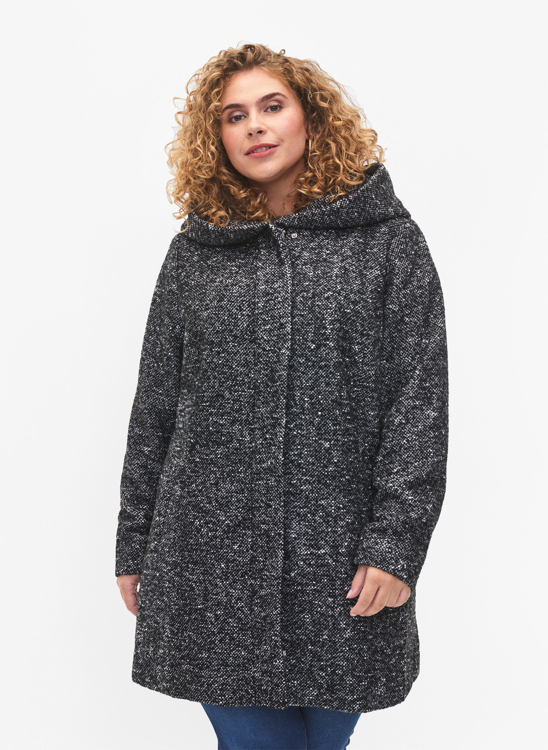 ZizziBoucl&eacute; jas met wol, Black Mel., Model image number 0