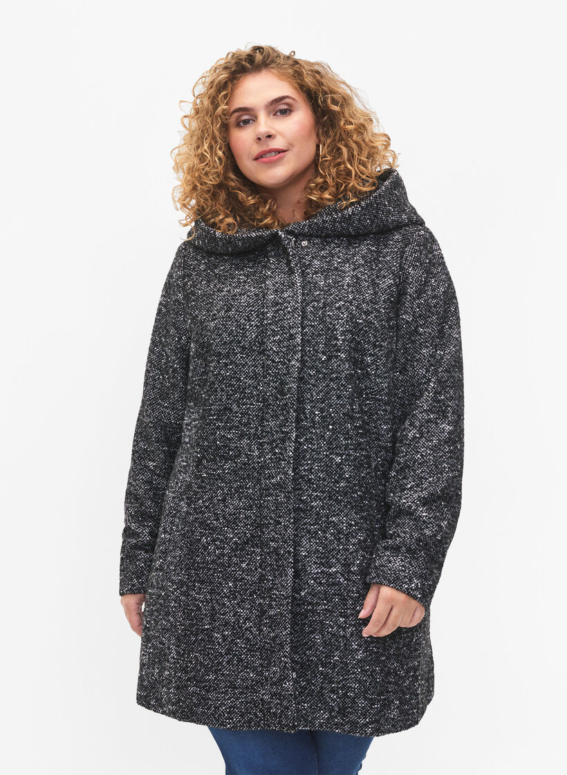 Bouclé jas met wol, Black Mel., Model image number 0