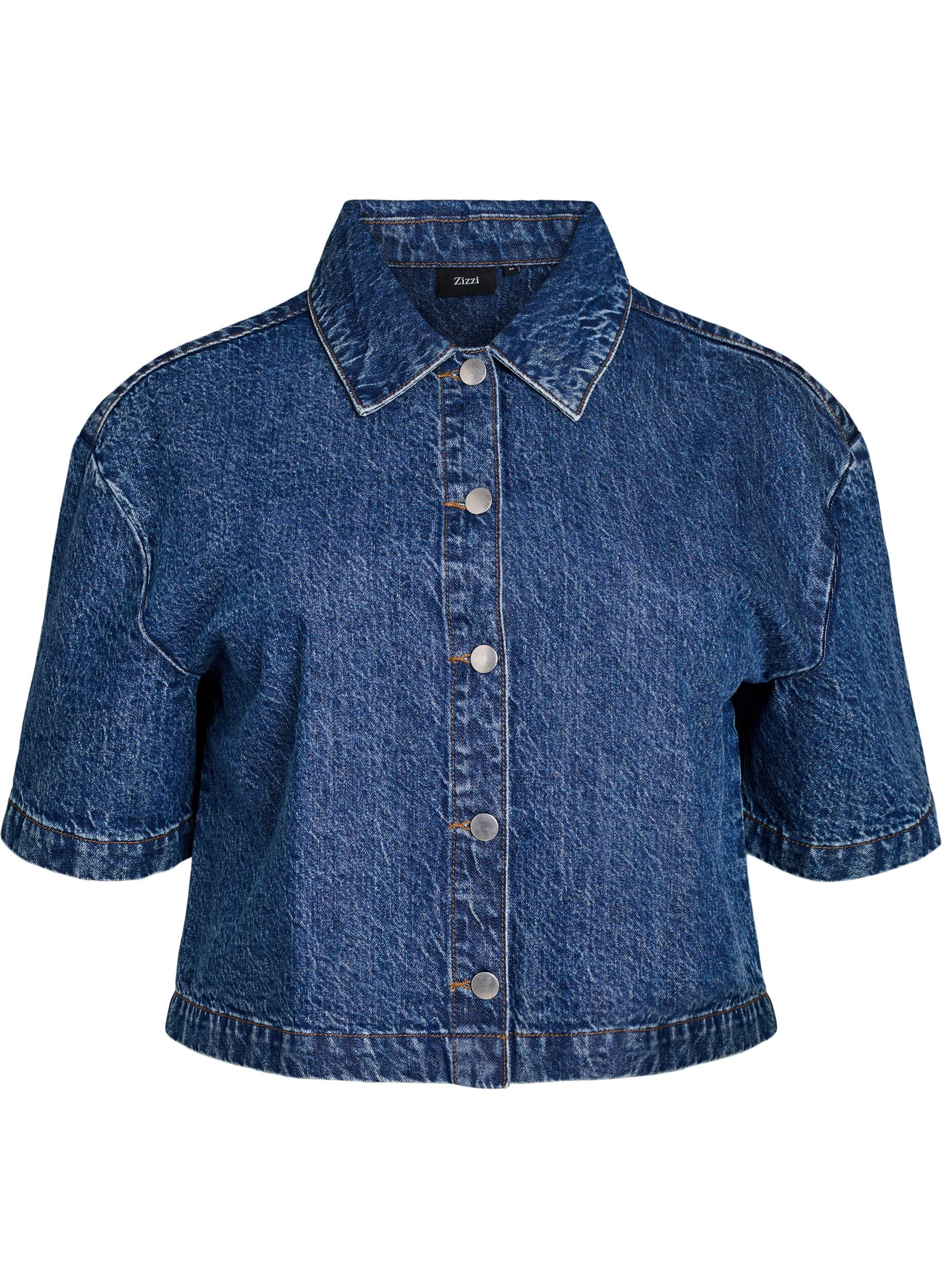 Veste en jean &agrave; manches courtes avec fermeture &agrave; boutons