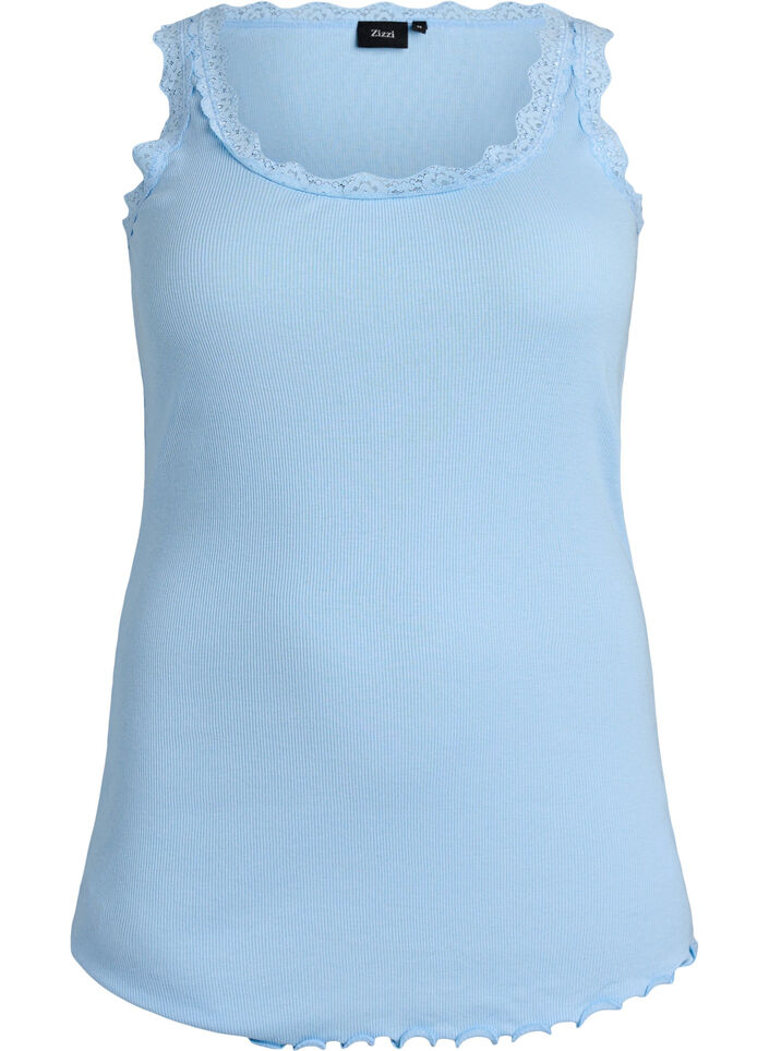 Top met kanten rand, Blauw, Packshot image number 0