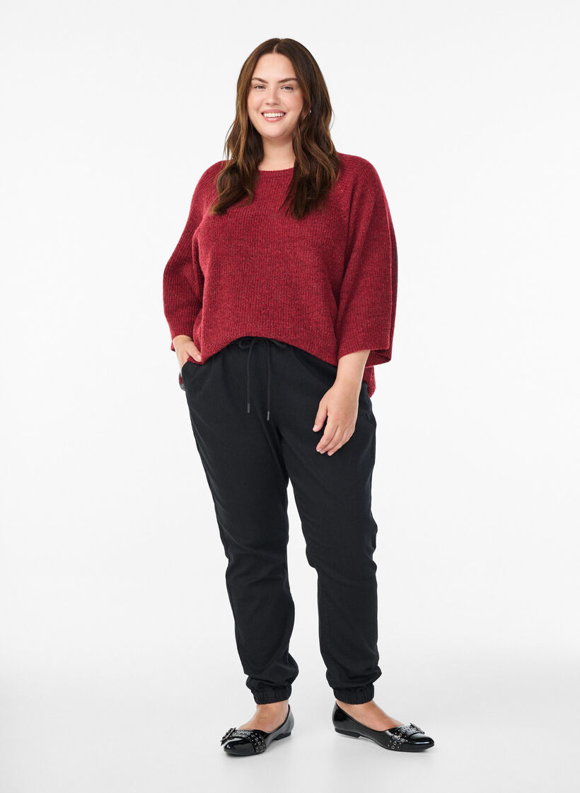 Pull c&ocirc;tel&eacute; &agrave; manches 3/4, Rouge, Model image number 1