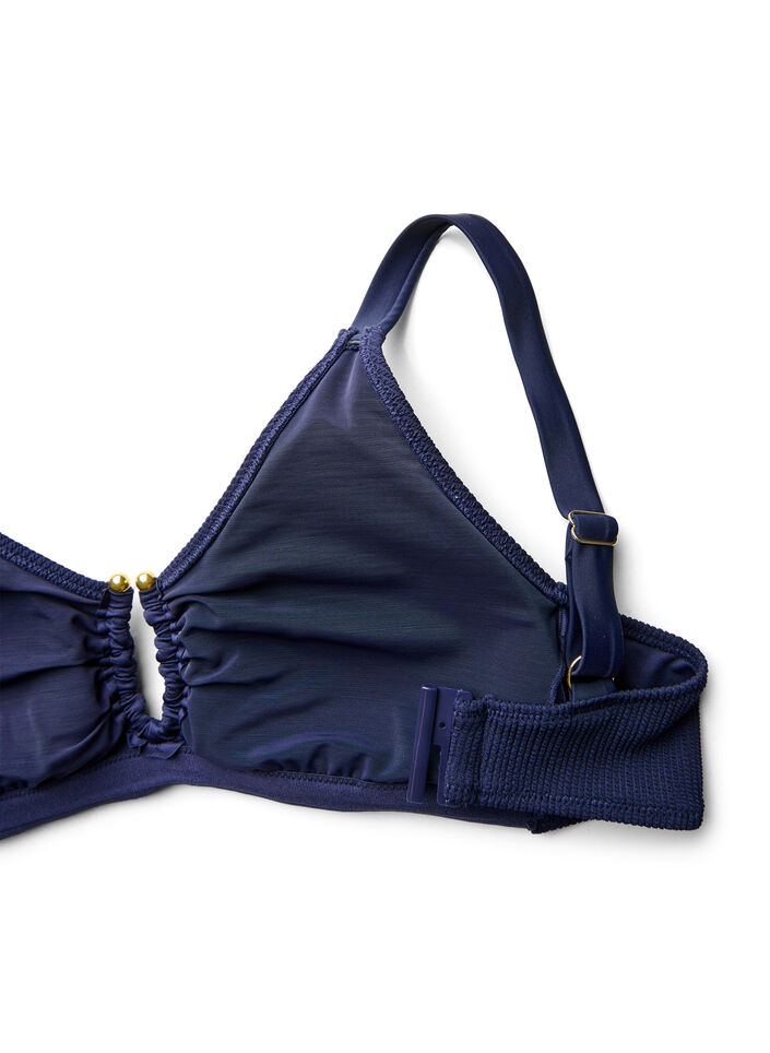 Bikinitop met textuur en goudkleurig detail, Blauw, Packshot image number 3