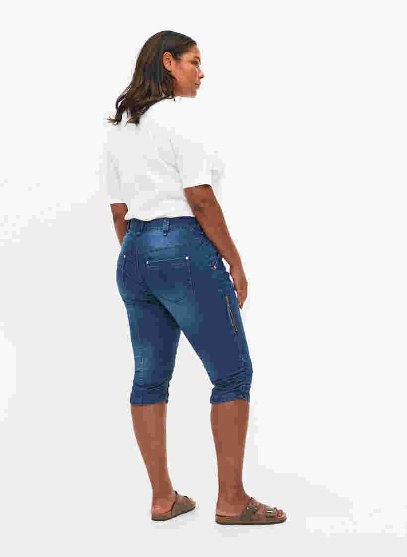 Jean capri coupe slim avec poches, Dark blue denim, Model image number 2