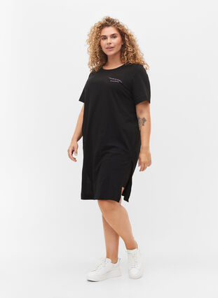 T-shirt long en coton avec détails imprimés, Black, Model image number 2